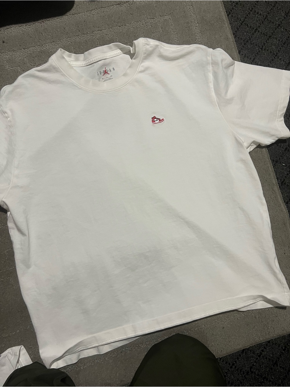 Jordan White Short-Sleeve Tee with Small Red Jumpman